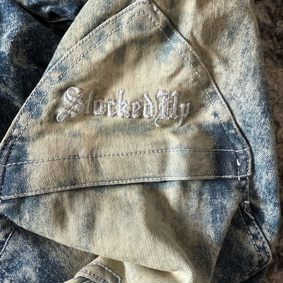 Stocked Up Distressed Acid Wash Cargo Jeans – Size 38 - Picture 4 of 6